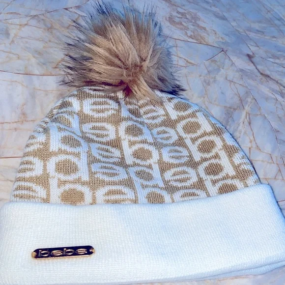 BEBE Hat Cream /White with Logo Beanie Pom Ski One Size Baby main image 4